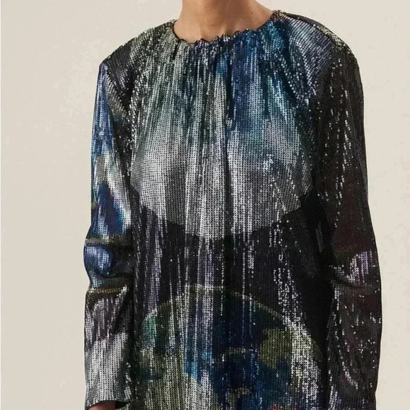 Ganni Sequin Mesh Dress Earth Blue‎ Size 36  EU (4 Small US) Fits larger - Picture 4 of 11